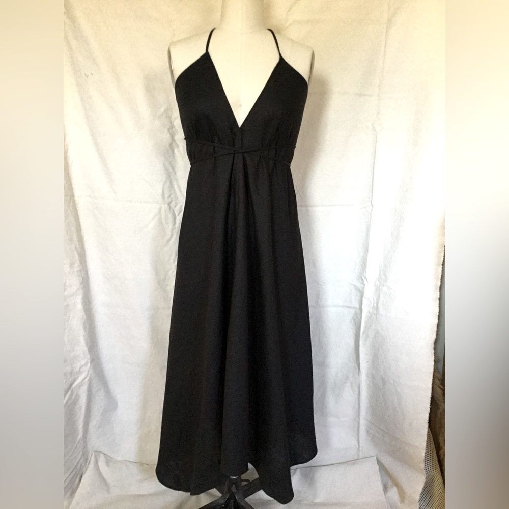 Asymmetric/scarf hem black linen convertible/adjustable dress